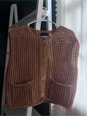 Lumiere Brown Crochet Button-Front Women's Vest